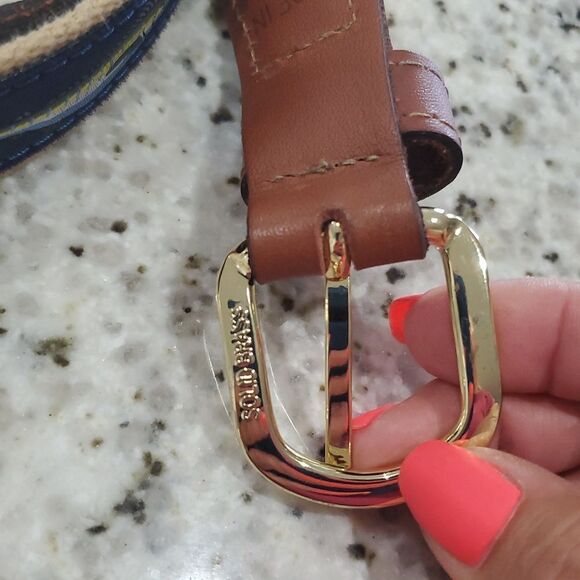 Nautical Theme Marlin Canvas, Leather Brass Mens Belt, Size 42 - Picture 3 of 6